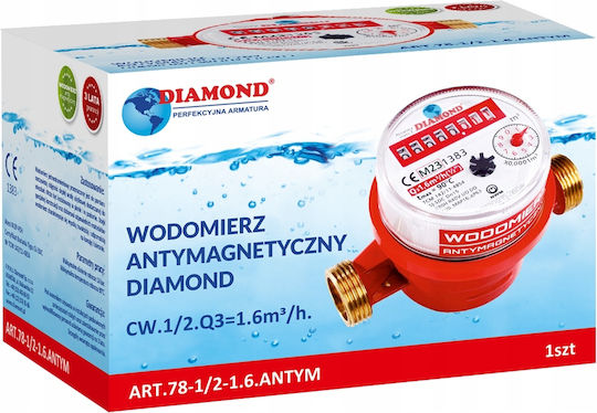 Contor de apă antimagnetic 1/2'' 1,6m3 pentru apă caldă