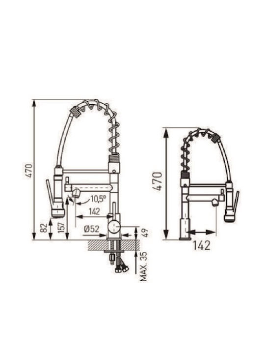 Counter with External Spray Hose Silver 157135 Counter with External Spray Hose Silver 157135