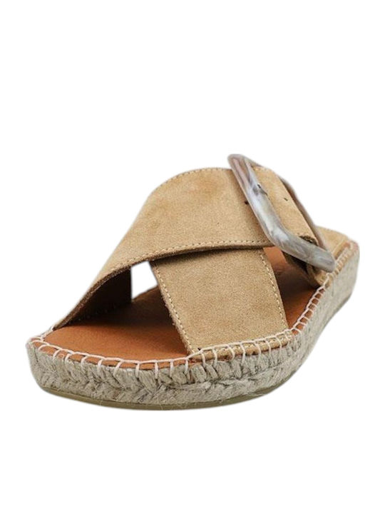 Women's Flat Sandals in Tabac Brown Color
