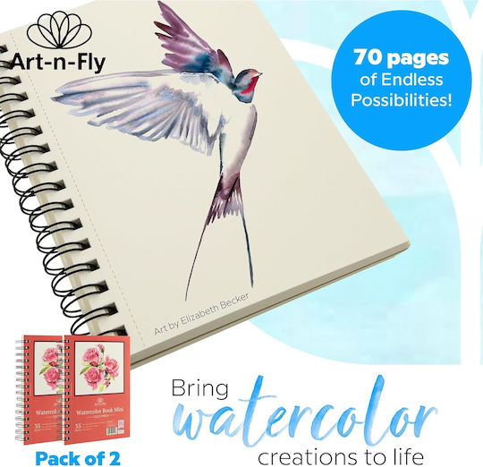 Set 2 Carnete de schițe pentru acuarelă Art-n-fly A5 300 G/m² 35 file Spiralate Hârtie Albă 21,50 x 14 cm