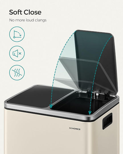 Songmics Recycling Mülleimer aus Inox mit Pedal Beiges 15lt