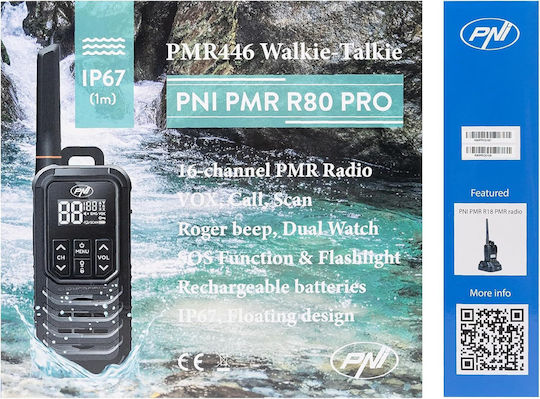 PNI R80 Pro Безжичен Трансивър PMR 0.5W с Монохромен Екран Комплект 2бр В Черен Цвят