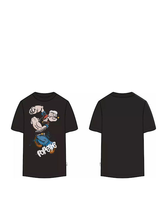 Tricou cu mânecă scurtă pentru adulți – Popeye Pictură Negru