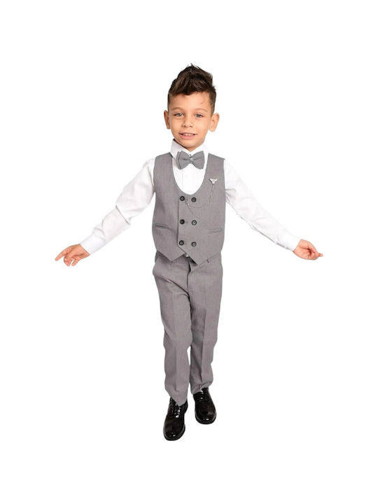TakTakBaby Boys Baptism Suit with Vest 5pcs Gray