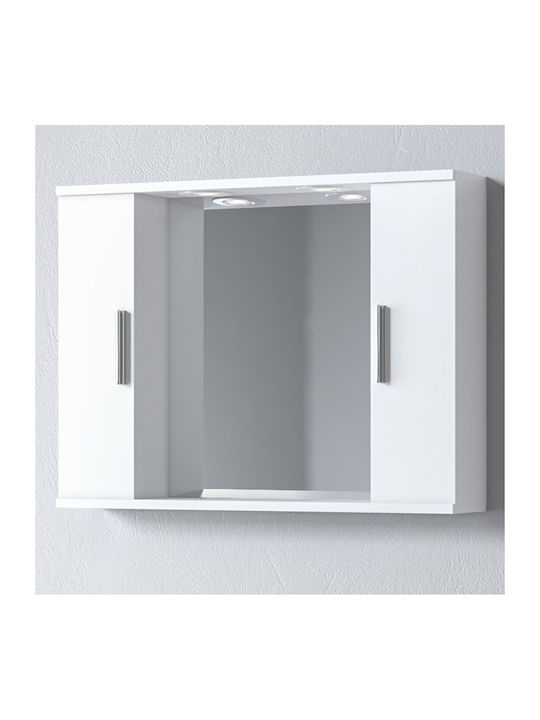 Martin Alon 75 Rectangular Bathroom Mirror Led made of Particle Board with Shelf & Cabinet 75x56cm White