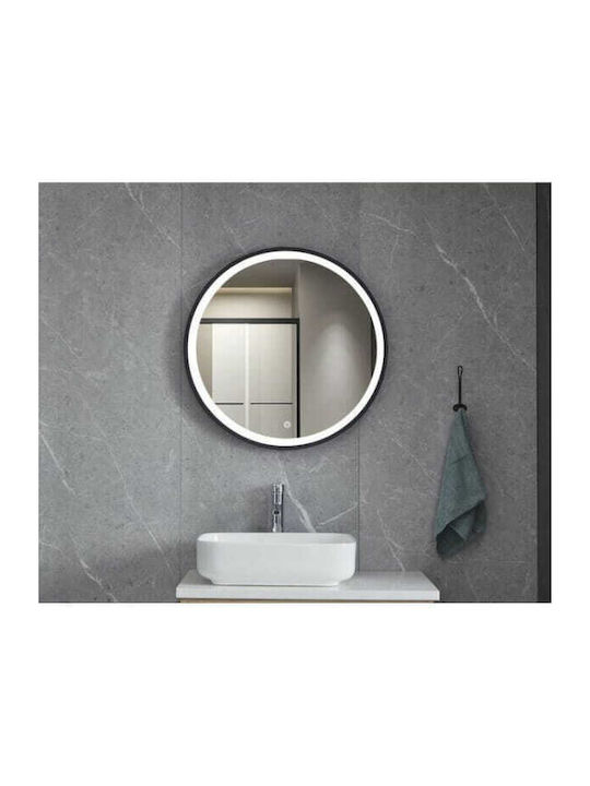 Gloria Omikron Oglindă de Baie Rotundă Lumini LED Atingere 60x60cm Negru