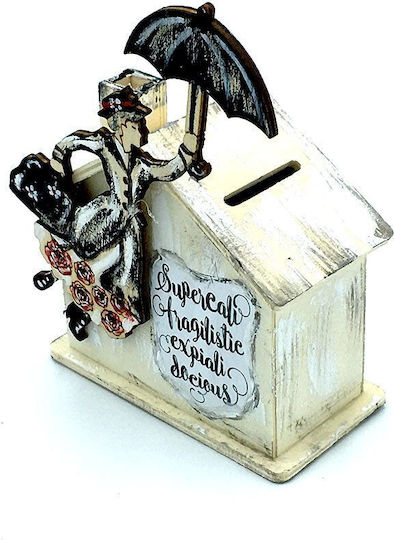 LiebeQueen Mary Poppins Children's Money Box Wooden Beige 10.5x5x15cm