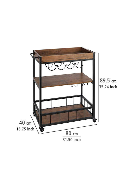 Wenko Wooden Kitchen Trolley 3 Tiers Brown 80x40x89.5cm