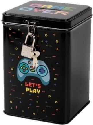 Total Gift Παιδικός Κουμπαράς Μεταλλικός Let's Play Μαύρος 10.6x10.6x15.3cm Total Gift Παιδικός Κουμπαράς Μεταλλικός Let's Play Μαύρος 10.6x10.6x15.3cm
