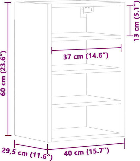 Wall Living Room Display Cabinet made of Particleboard with Glass Coffee 40x29.5x60cm