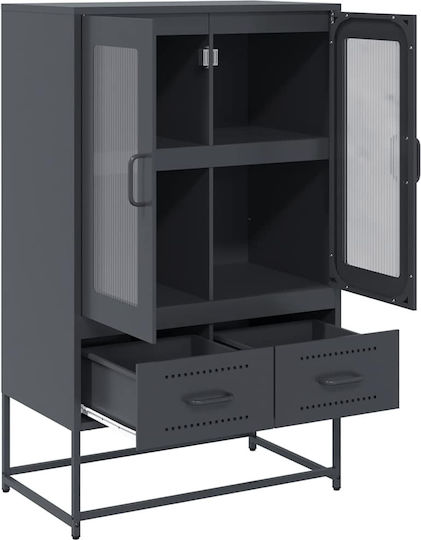 Bodenstehende Wohnzimmer Vitrine aus Metall in Anthrazit mit Glas 68x39x111,5 cm