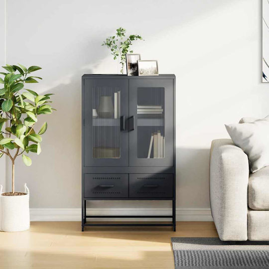 Bodenstehende Wohnzimmer Vitrine aus Metall in Anthrazit mit Glas 68x39x111,5 cm