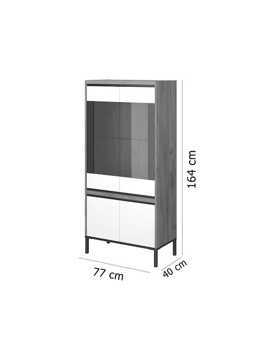 Palmor Wohnzimmer Vitrine aus Spanplatte mit Verglasung Gold Eiche / Weiß 77x40x164cm