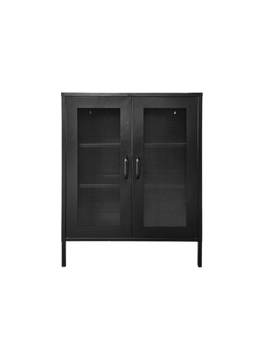 Floor-standing Living Room Display Cabinet made of Metal with Glass Black 80x35x102cm