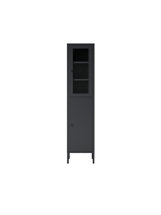 Wohnzimmer Vitrine aus Metallisch mit Verglasung Schwarz 35x30x180cm