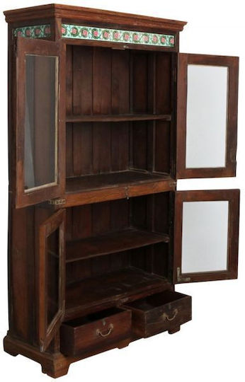 Bodenstehend Wohnzimmer Vitrine aus Massivholz mit Glas Teak 101x43x182cm