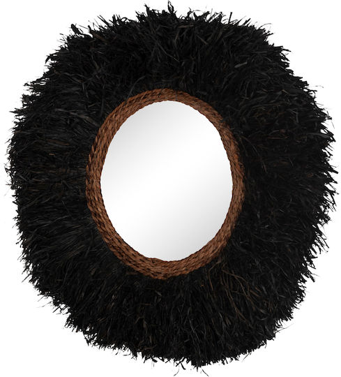 HomeMarkt Oglindă de Perete cu Negru Ramă din Rattan Diametru 85cm 1buc
