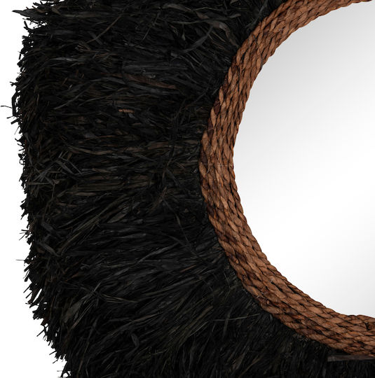 HomeMarkt Oglindă de Perete cu Negru Ramă din Rattan Diametru 85cm 1buc