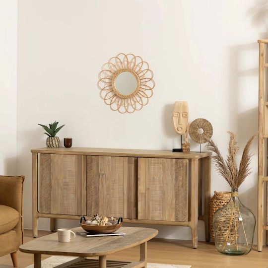 Atmosphera Καθρέπτης Τοίχου με Μπεζ Rattan Πλαίσιο Διαμέτρου 56cm