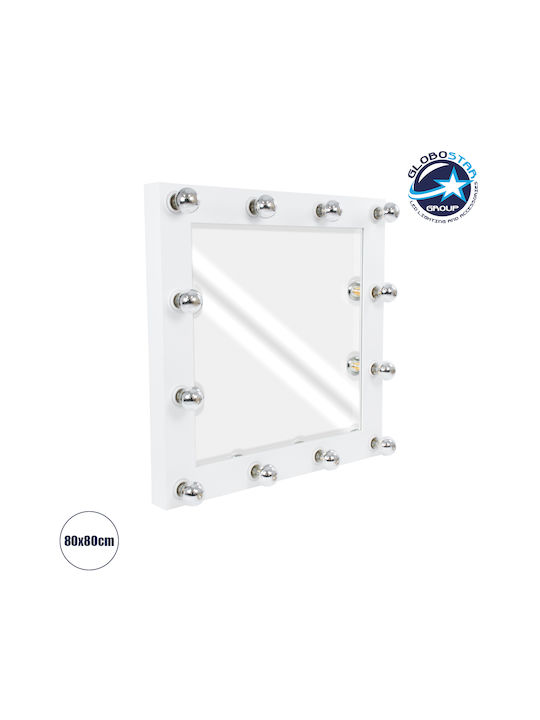GloboStar Oglindă de Perete cu Alb Ramă din Lemn & Iluminare LED 80x80cm 1buc