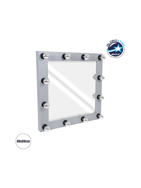 GloboStar Като Огледало за Стена с Сив Дърво Рамка & LED Осветление 80x80см 1бр