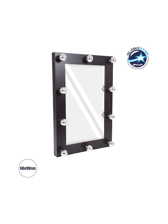 GloboStar Като Огледало за Стена с Кафяв Дърво Рамка & LED Осветление 90x60см 1бр