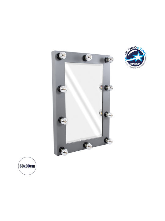 GloboStar Makeup Mirror Oglindă de Perete cu Gri Ramă din Lemn & Iluminare LED 90x60cm 1buc