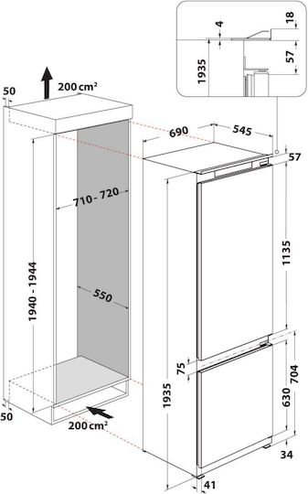 Indesit 400лт В193.5xШ69xД54.5см. Бял IND 402