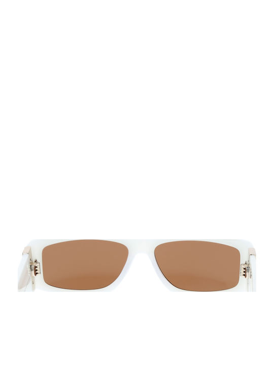 GCDS Unisex Sunglasses with White Horn-Rimmed Frame and Brown Lenses GD0037 21E