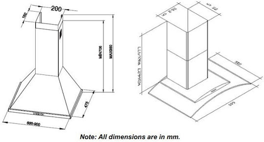 Hyundai Απορροφητήρας Καμινάδα 60cm Inox