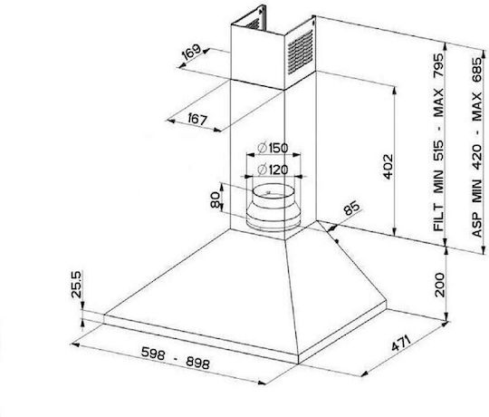 Davoline KOS HPC Απορροφητήρας Καμινάδα 60cm Μαύρος