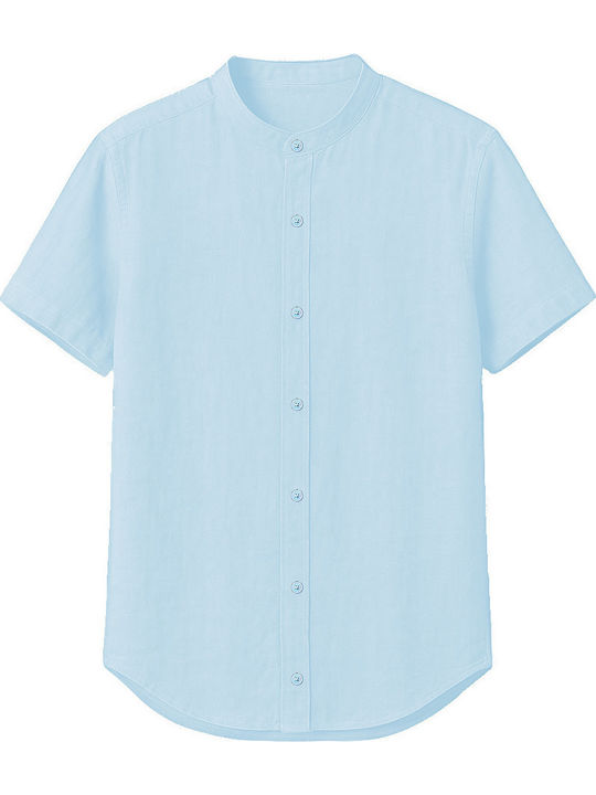 Short-sleeved Linen Shirt Light Blue