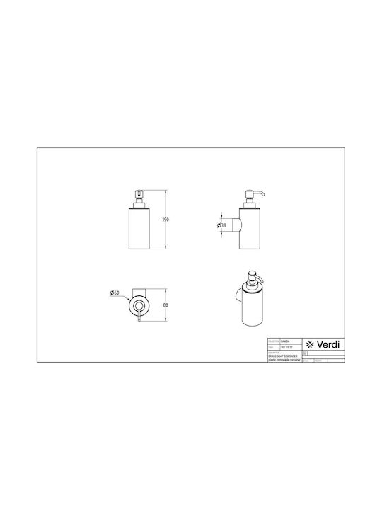 Verdi Lamda Επιτοίχιο Dispenser Μεταλλικό Καφέ 500ml