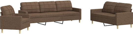 Living Room Furniture Set 3-Seater & 2-Seater & Armchair Brown