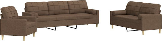 Living Room Furniture Set 3-Seater & 2-Seater & Armchair Brown