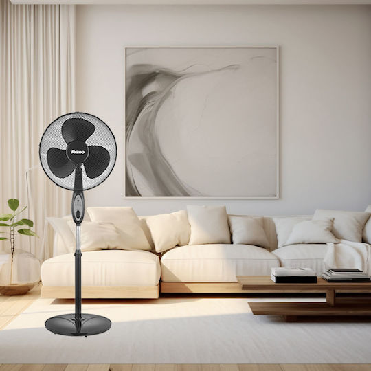 Primo PRSF-80297 Ανεμιστήρας Ορθοστάτης 50W Διαμέτρου 40cm με Τηλεχειριστήριο Μαύρος