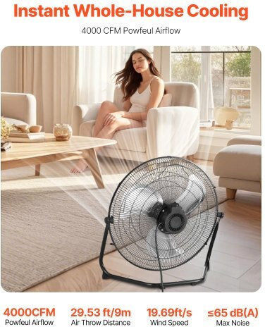 Vevor Floor Fan 120W Fan Diameter 45cm Black
