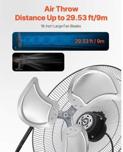 Vevor Floor Fan 120W Fan Diameter 45cm Black