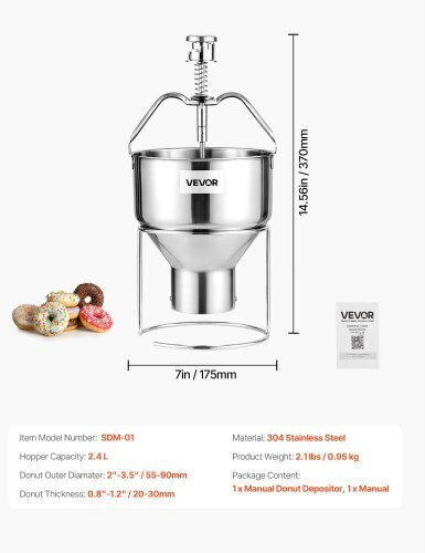 Vevor Donut Depositor Manual Doughnut Dropper Hopper Stainless Steel Dispenser
