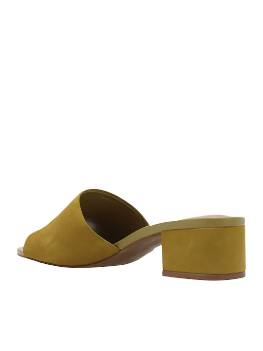 Suede Mules με Τακούνι σε Πράσινο Χρώμα