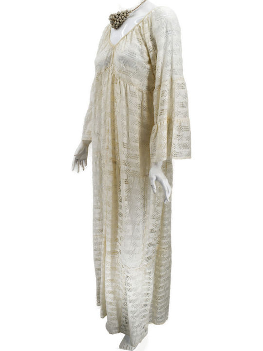Achilleas Accessories Καφτάνι Παραλίας Beige, White