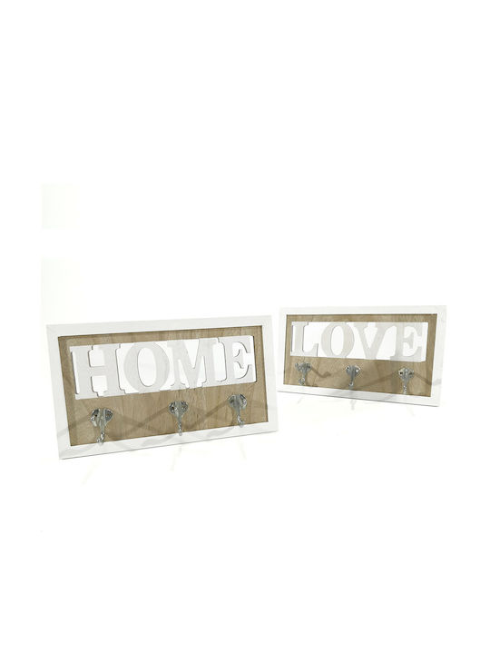 ArteLibre Wooden Wall Hanger 3 Hooks White 32x19cm