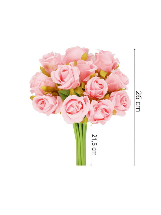 Artificial Flower Bouquet Made Polyester 12 Stems Roses 26cm Pink