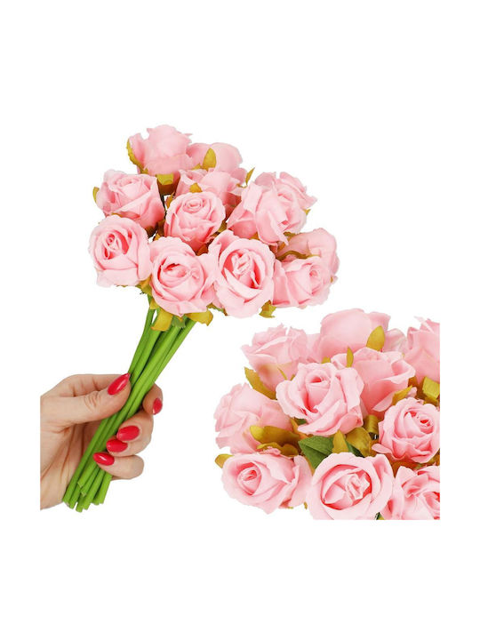 Artificial Flower Bouquet Made Polyester 12 Stems Roses 26cm Pink