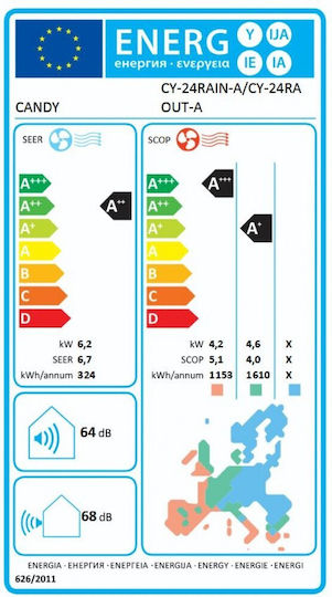Candy Pura Инверторен климатик 24000 BTU A++ - А++/А+ с WiFi