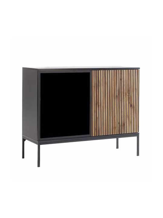 Sideboard Mystery Wooden with Mirror Natural Dark Black 104x39x83cm