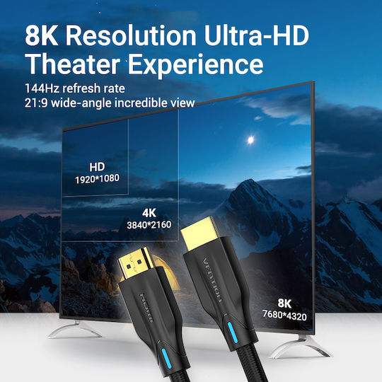 Vention HDMI 2.1 Ultra High Speed 48Gbps 4K 120Hz HDR VRR Cable HDMI male - HDMI male 1.5m Μαύρο