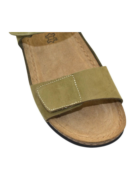Leather Women's Flat Sandals Anatomic in Khaki Color