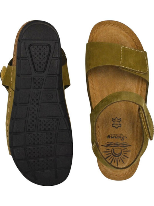 Leather Women's Flat Sandals Anatomic in Khaki Color