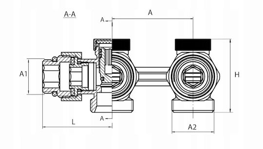 Diamond Gerade Radiatorschalter Äußere Schleife ¾" für Heizkörpergehäuse